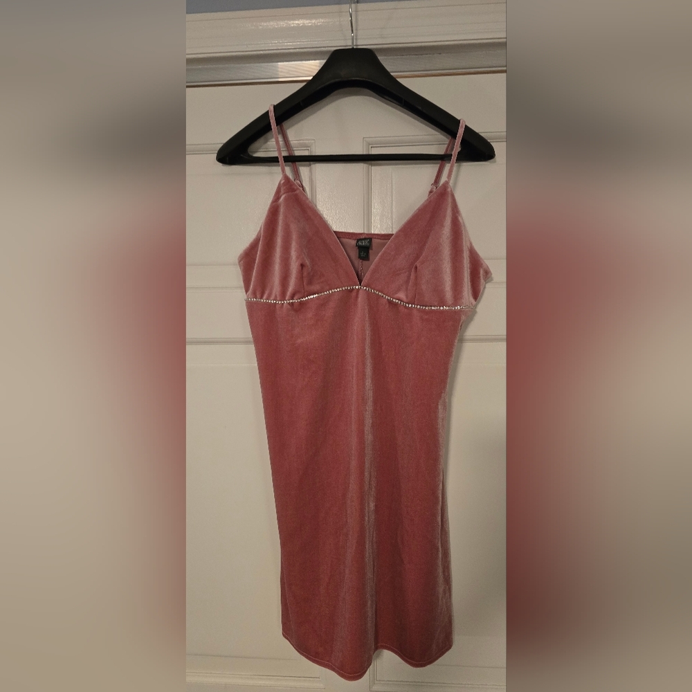 Pink Velvet Dress with Rhinestone Detail